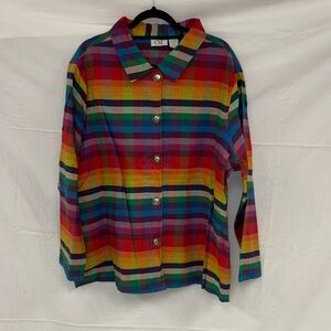 Classic Multicolor Rainbow Plaid Button-Down Shirt